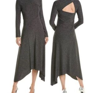 AllSaints Charcoal Asymmetrical Knit Midi Dress